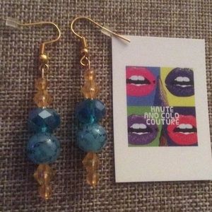 NEW Handmade Blue Resin & Gold Glass Earrings